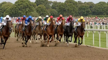 En galoppbane med hester som løper i galopp.