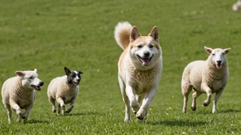 En mellomstor hund med en tykk pels og et vennlig uttrykk, som vokter sau i et vakkert landskap.