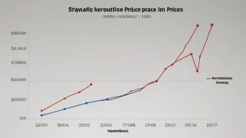 En graf som viser en økning i boligprisene i Norge