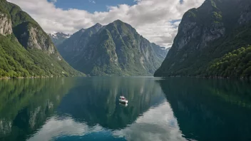 En malerisk fjordbukt med bratte fjell og en fredelig atmosfære.