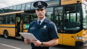 En transportleder, som en bussjåførleder, står foran et kjøretøy.