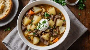 En deilig og næringsrik bolle med norsk løksuppe.