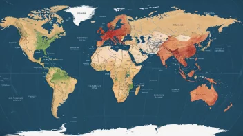 Et verdenskart med fremhevede land, som representerer den globale innvirkningen av en stormaktskonflikt.