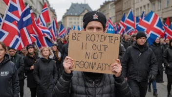 En person som protesterer mot monarkiet i Norge