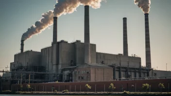 Et bilde som representerer begrepet industrispolitikk, med en fabrikk eller industriell anlegg i forgrunnen og en subtil bakgrunn av en regjeringsbygning eller en politiker.