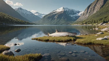 En fjellørretfisk som svømmer i en elv, omgitt av steiner og trær.