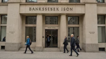 En bankbygning med en skilt som leser 'Bankseksjon'.