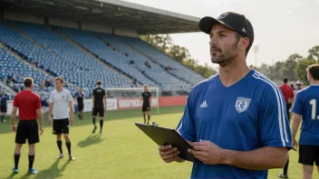 En kampsjef som overvåker sitt lag under en fotballkamp.