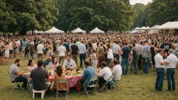 En festlig samling av mennesker på en åker