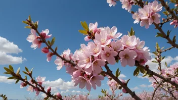 Et vakkert bilde av en mandelbusk i full blomst, som viser dens levende rosa blomster og frodige grønne blader.