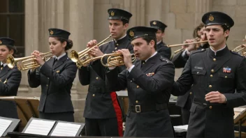 Et musikkorps som marsjerer i en parade.