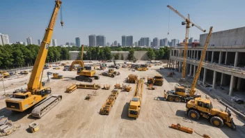 En byggeplass med byggeutrustning og verktøy.