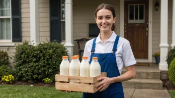 En melkelevering som leverer melk til et hus