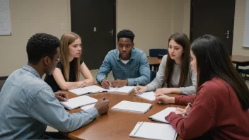 En gruppe studenter som sitter rundt et bord og diskuterer og planlegger sammen.