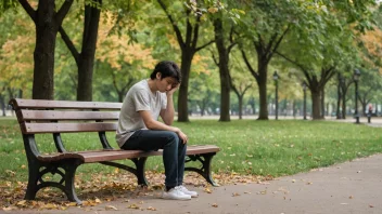 En person som sitter alene på en benk i en park med en trist uttrykk, som formidler en følelse av ensomhet