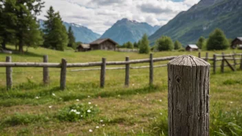 En trehekkestolpe med et tradisjonelt norsk trehek i bakgrunnen.