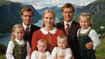 En tradisjonell norsk familie med flere barn, der førstefødte barnet er fremhevet på en eller annen måte.