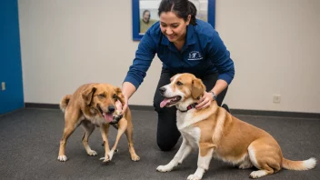 En hundetrener som arbeider med en hund, ved hjelp av positive forsterkningsteknikker.