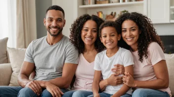 En lykkelig bonusfamilie med to voksne og barn fra tidligere forhold.