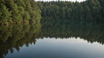 Et fredelig innsjølandskap med en subtil skimmer-effekt på vannet.