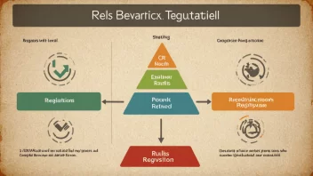 En illustrasjon av et sett regler eller forskrifter med ulike nivåer eller trinn, som representerer begrepet regelverksnivå.