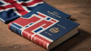 En illustrasjon av en lov bok med et næringsliv tema, som symboliserer norsk handelslov.