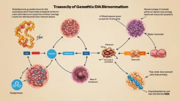 En illustrasjon av den sentrale dogmen i molekylærbiologi, som viser flyten av genetisk informasjon fra DNA til RNA til proteiner.