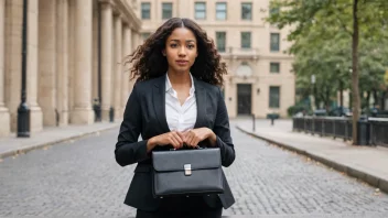 En person i en profesjonell sammenheng, med en koffert og en laptop, ser selvbevisst og suksessfull ut.