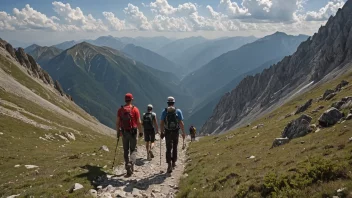 En fjellguide i aksjon, leder en gruppe turgåere gjennom de vakre fjellene