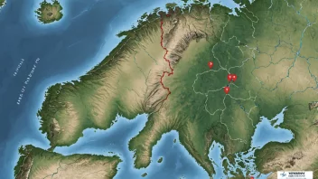 Et stort kart over Norge med ulike steder markert.