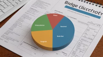 En illustrasjon av en sektorinndelt pajediagram, med et budsjett i bakgrunnen.