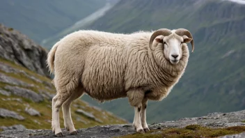 En norsk sauer som står på et fjell.