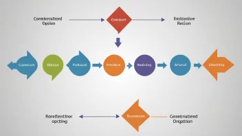 Et diagram som viser en rekke med alternative valg, med piler som kobler dem sammen for å illustrere de ulike valgene.