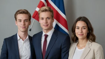 En duo som representerer Norge, med et norsk flagg i bakgrunnen.