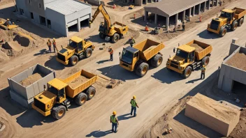 Et bilde av en veibyggingsplass med en stor gravemaskin, en dumpbil og flere arbeidere i gule vester.