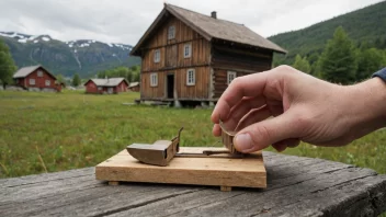 En person som setter opp en musefelle på landsbygda.