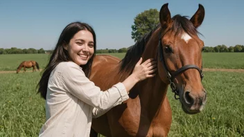 En person som viser kjærlighet til en hest i et vakkert utendørs miljø