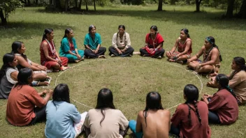 En gruppe urfolk samlet sammen, engasjert i en diskusjon.