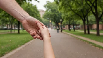 En person som holder et barns hånd, symboliserer omsorg og ansvar.