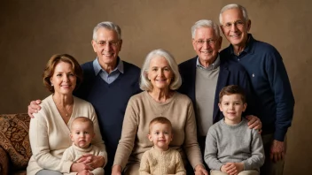 Et varmt og koselig familieportrett med flere generasjoner, som viser en følelse av samhold og enhet.