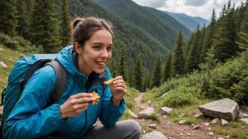 En person som nyter en snack mens de tar en pause fra å gå på tur.