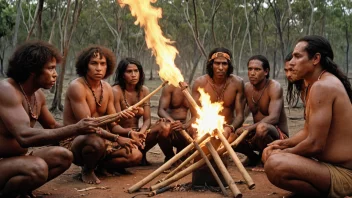 En gruppe aboriginale australiere samlet rundt et tradisjonelt bål.