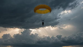 En person i en fallskjerm, med en dramatisk himmel i bakgrunnen