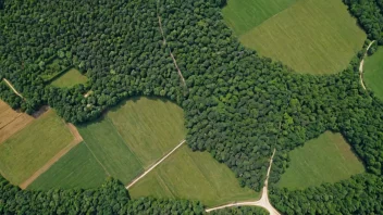 Flyfoto av et landskap med ulike typer landdekning.