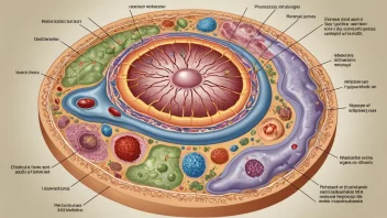 En illustrasjon av en celle med ulike organeller og strukturer.