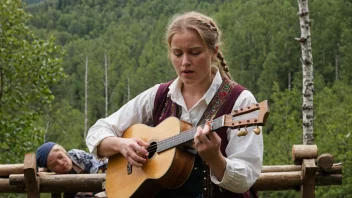 En person spiller på en norsk fjellfiol i en tradisjonell folkemusikksetting.