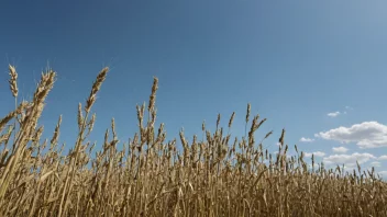 En mark med mange ryestraw, med en blå himmel i bakgrunnen.