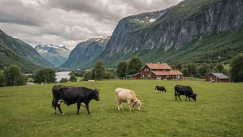 Ei norsk fjellgard med ein sæter og kyr som beiter i dei omkringliggande markene.