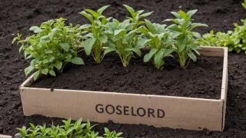 En hage med gjødseljord og noen planter som vokser i den.