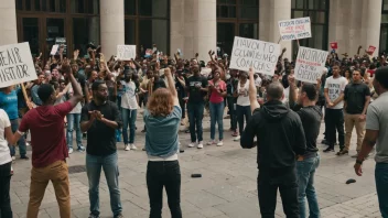 En scene fra en voldsdemonstrasjon hvor mennesker protesterer og begår destruktivt atferd.